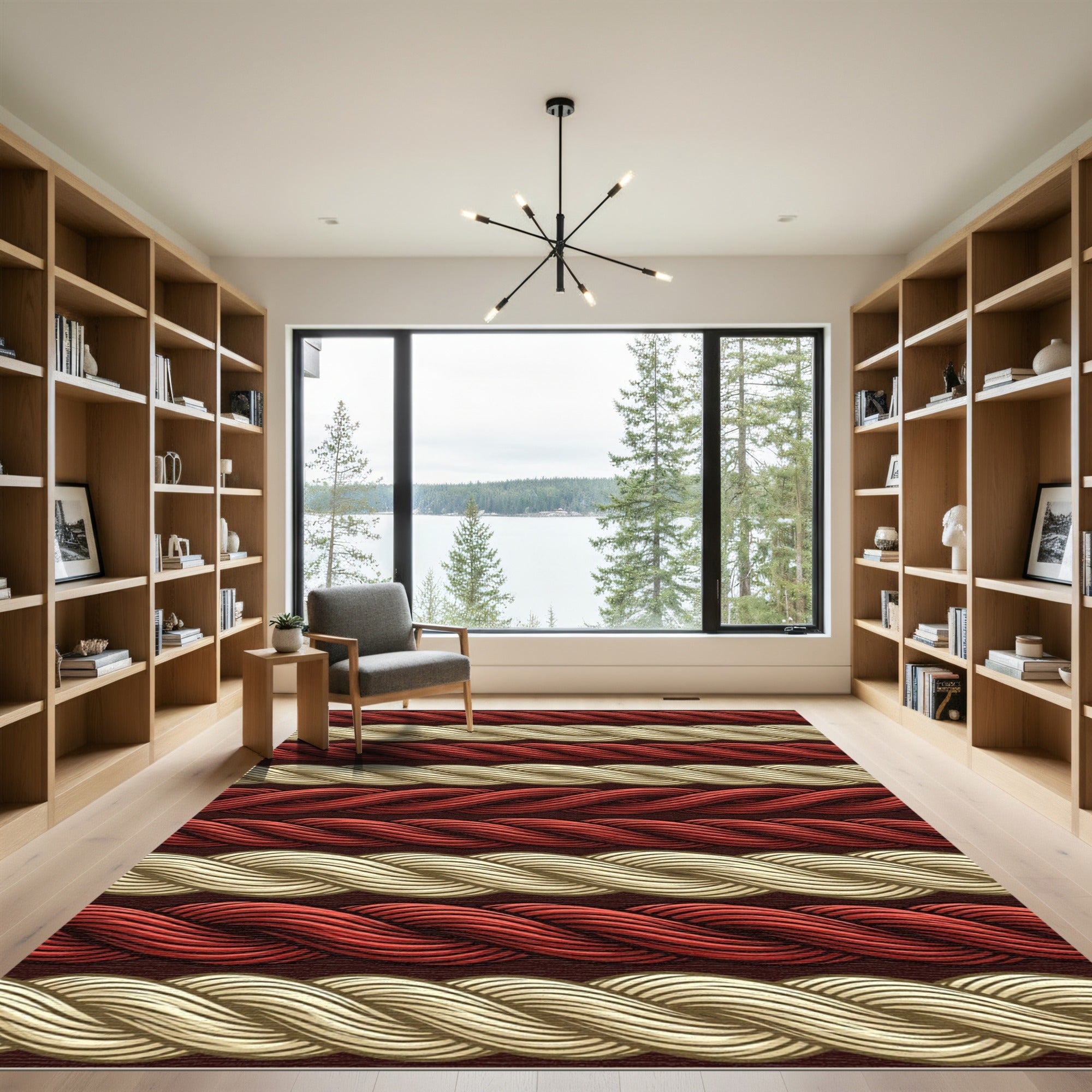 Braided Cream and Red Rope Stripes Rug