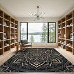Sophisticated Charcoal and Gold Mandala Rug