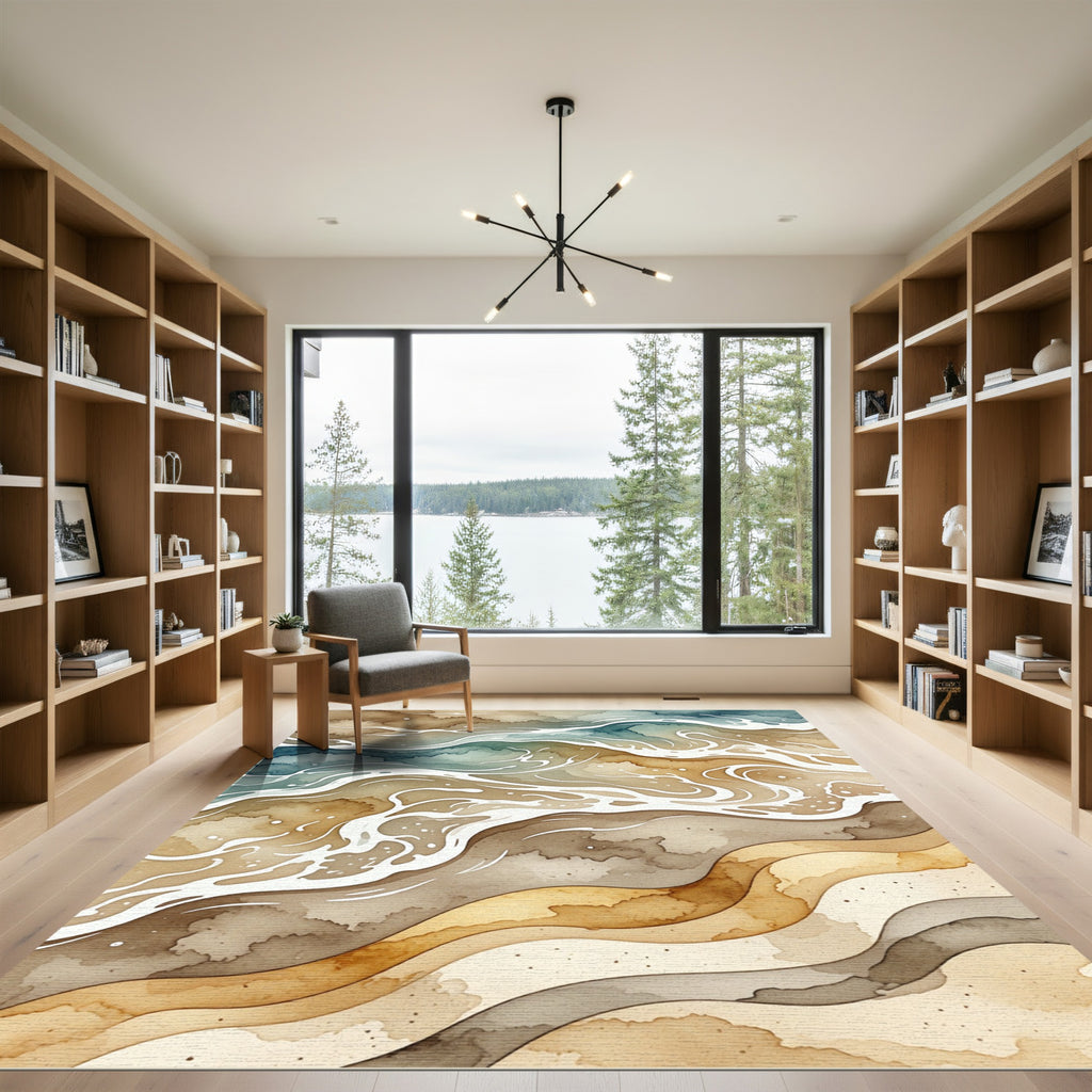 Watercolor Abstract Sandy Beach Shoreline Rug