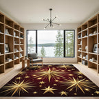 Golden Spiky Stars Dark Red Cosmos Rug