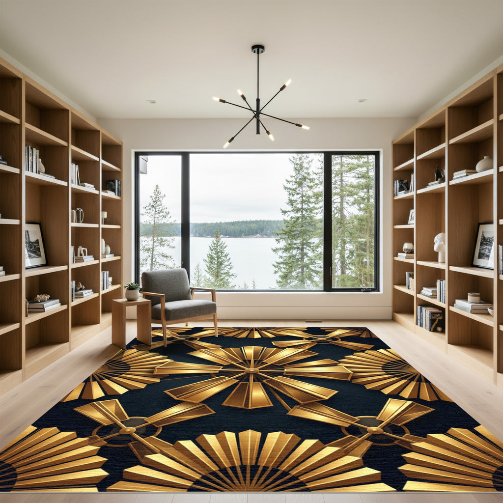 Gold Fan Geometric Art Deco Rug