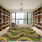 Abstract Ochre and Sage Wavy Lines Rug