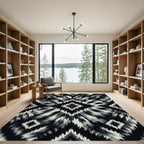 Black White Jagged Diamond Sunburst Rug