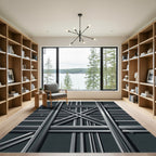 Industrial Geometric Charcoal Steel Grid Rug