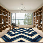 Navy Blue Chevron Geometric Statement Rug