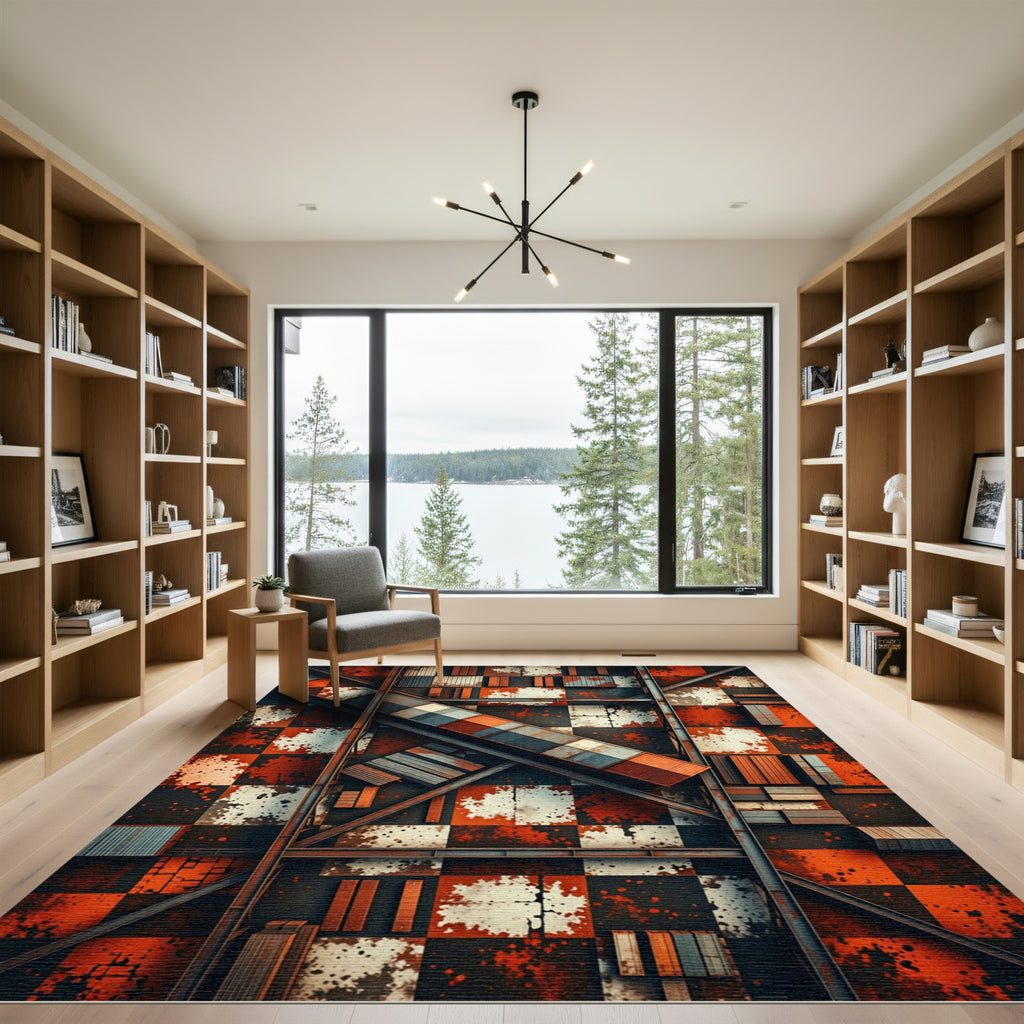 Rustic Checkered Industrial Cargo Rug