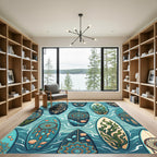 Coastal Teal Surfboard Dreamcatcher Kelp Art Rug