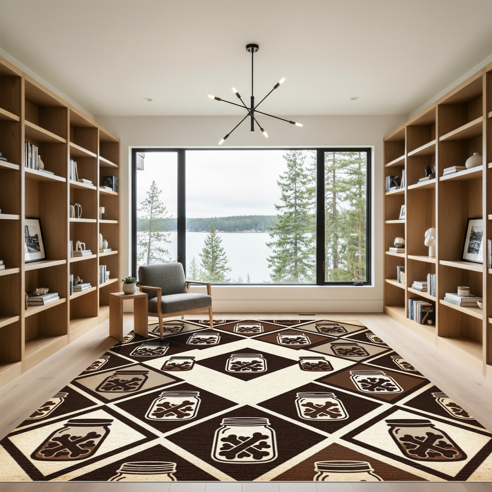 Dark Brown Bone Heart Diamond Grid Rug