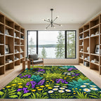 Vibrant Yellow Purple Daisy Meadow Rug