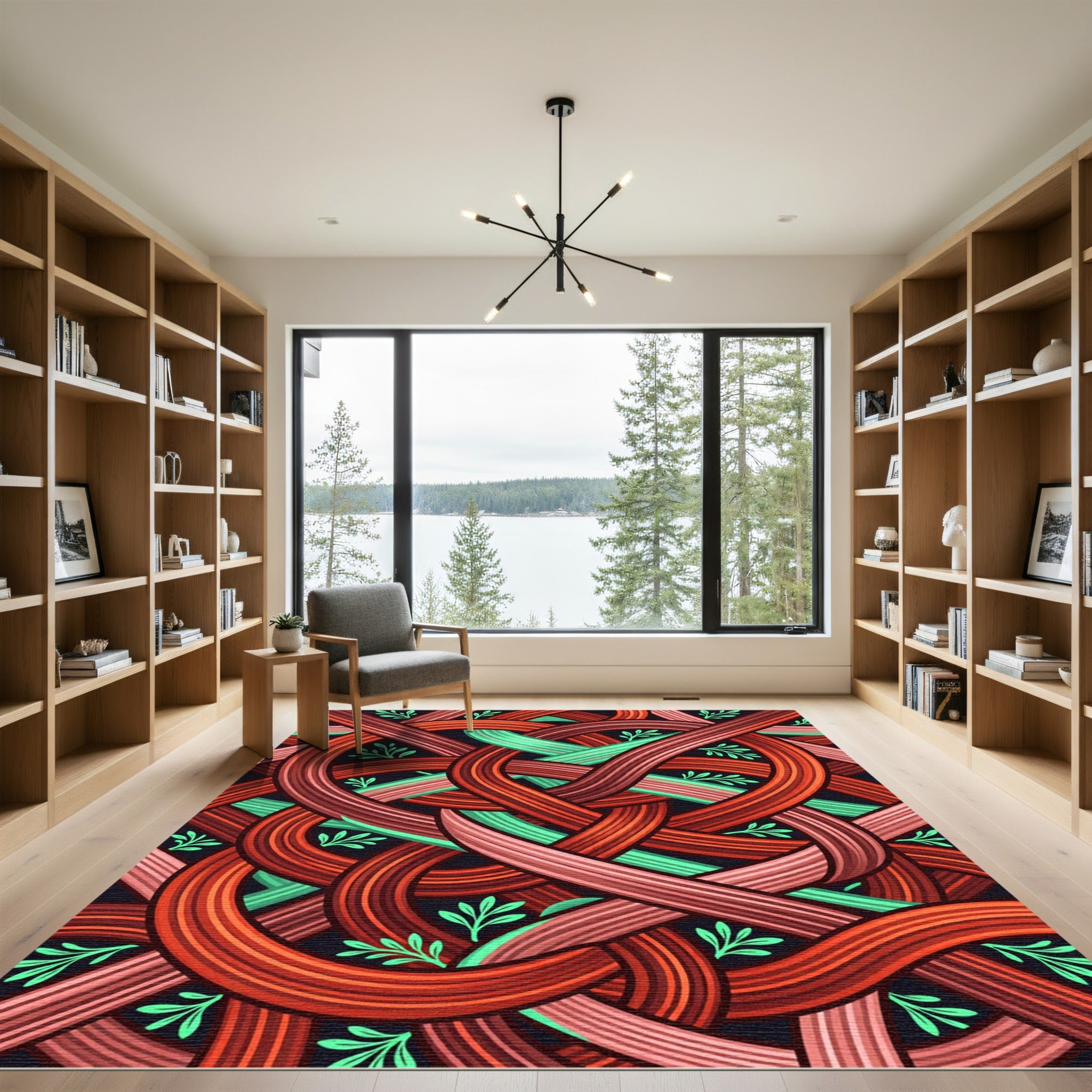 Crimson Intertwined Knot Abstract Rug