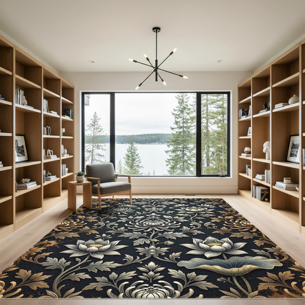 Antique Gold Floral Lotus Arrangement Rug