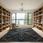 Ornate Silver Star Aged Iron Medallion Rug