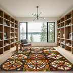 Rustic Harvest Compass Farmhouse Tile Rug