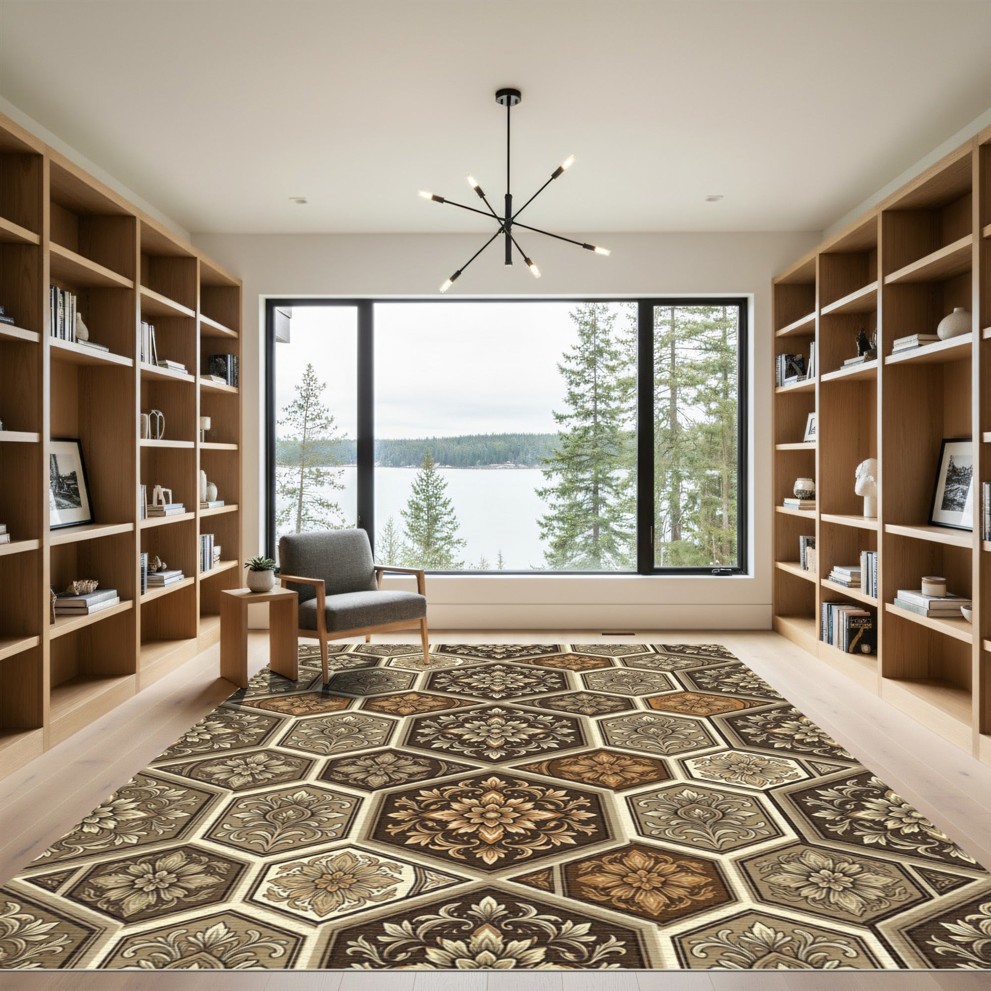 Earthy Tones Hexagonal Floral Medallion Rug