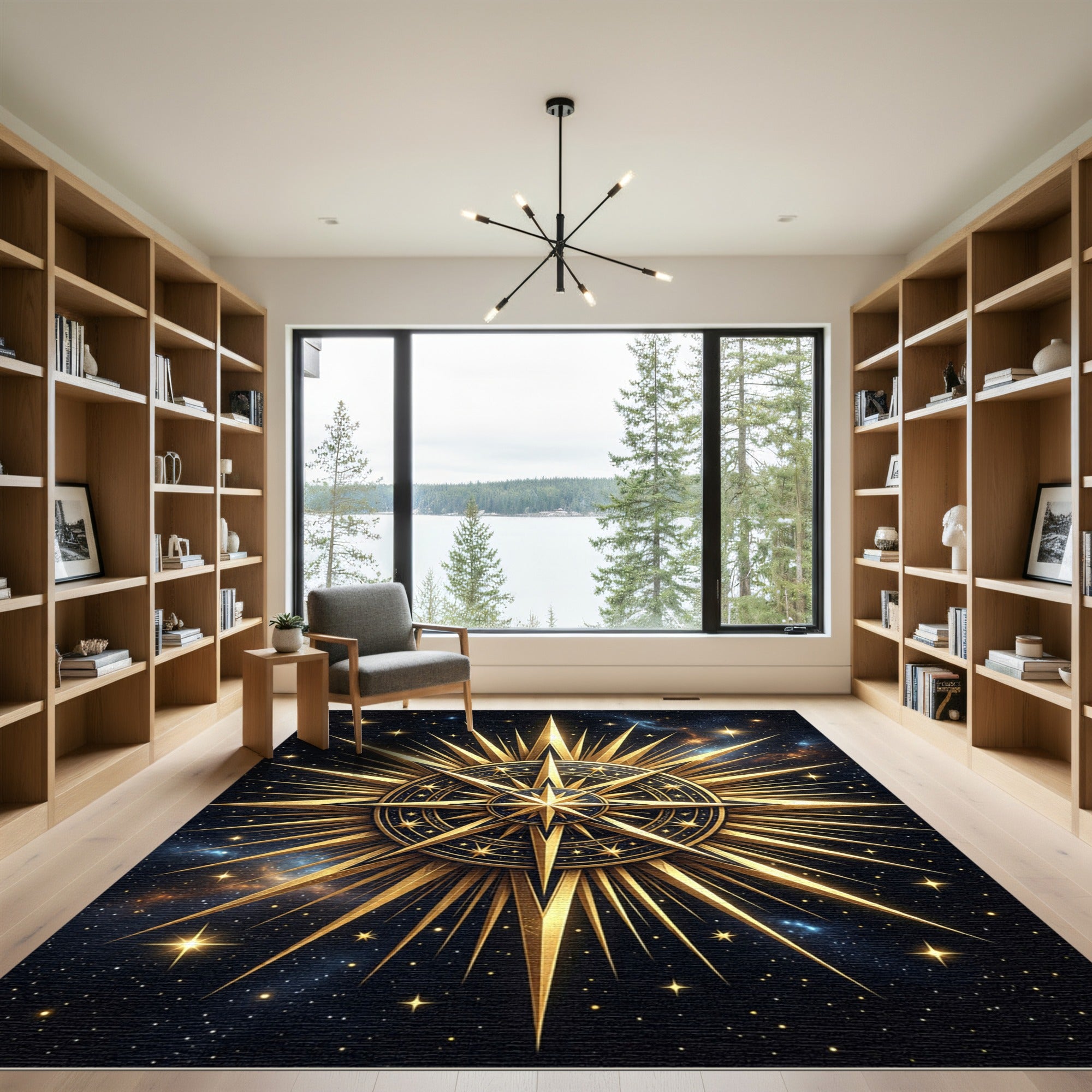Golden Celestial Starburst Astral Medallion Rug