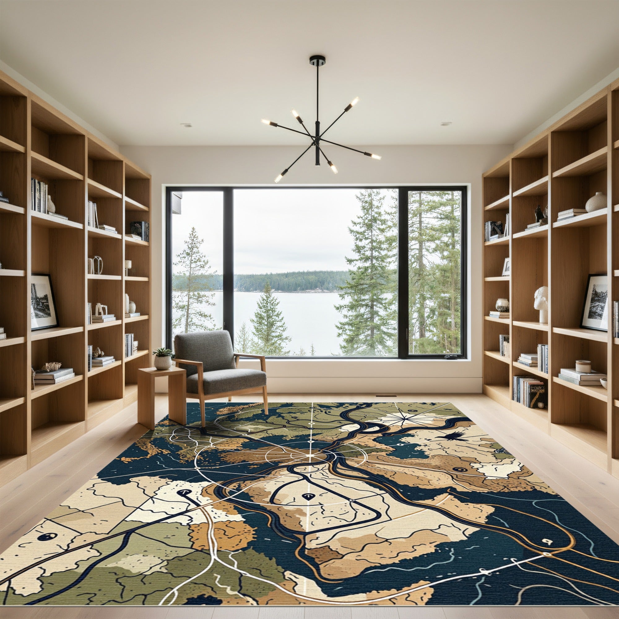 Abstract Topographical Raven Map Rug
