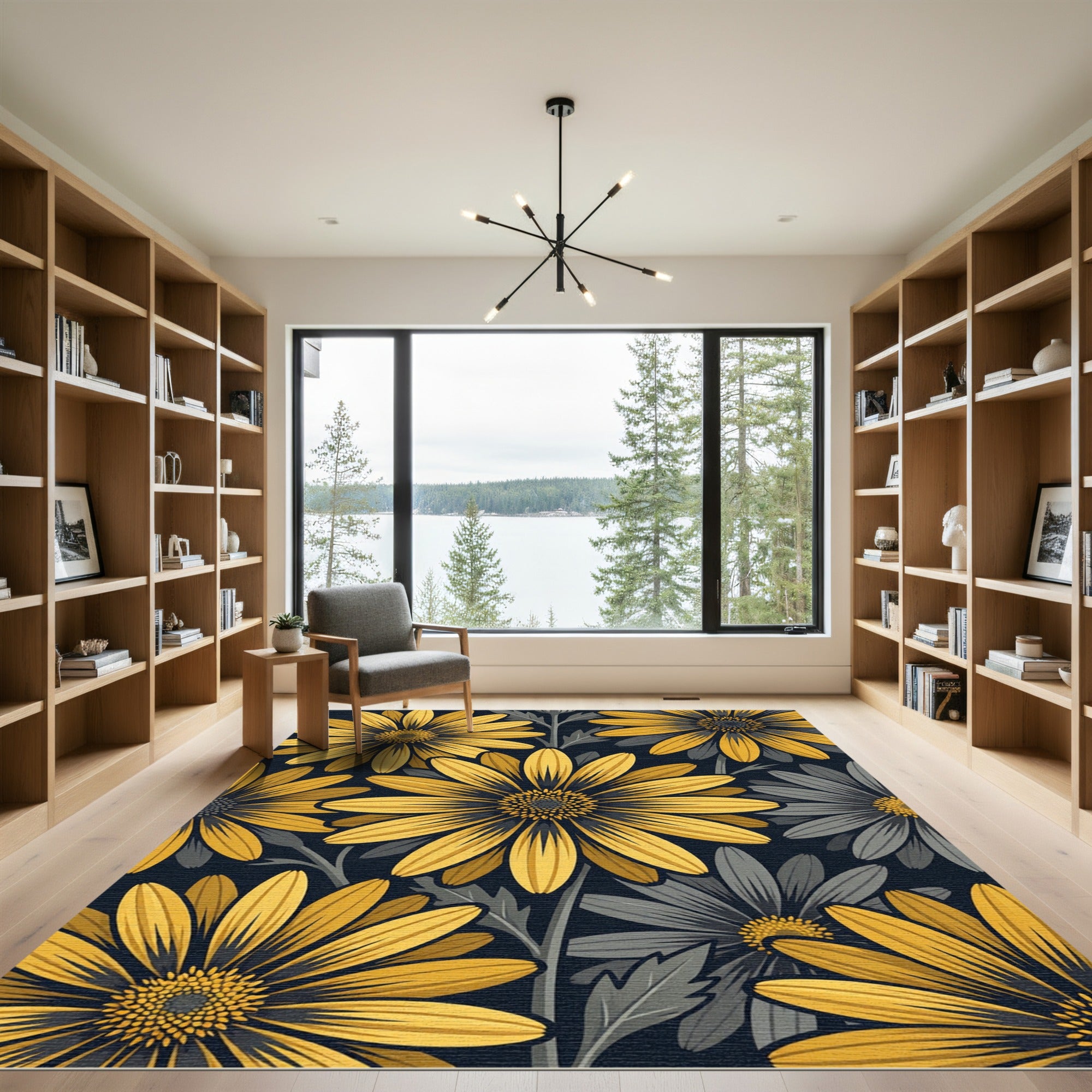 Golden Daisy Art Deco Floral Rug