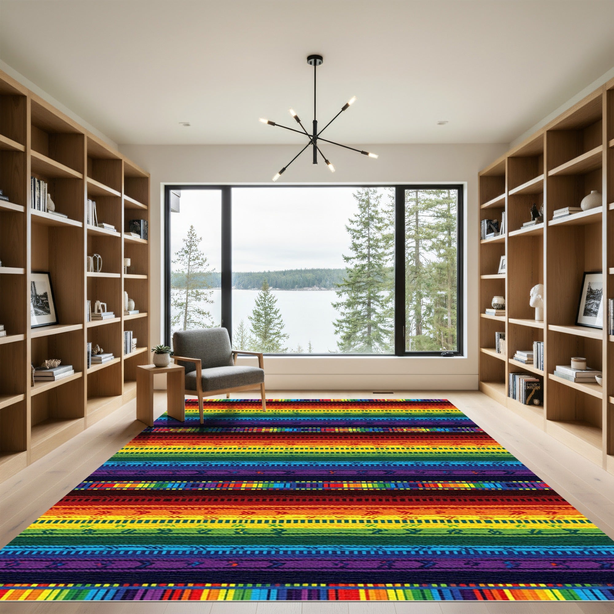 Vibrant Rainbow Geometric Stripe Rug
