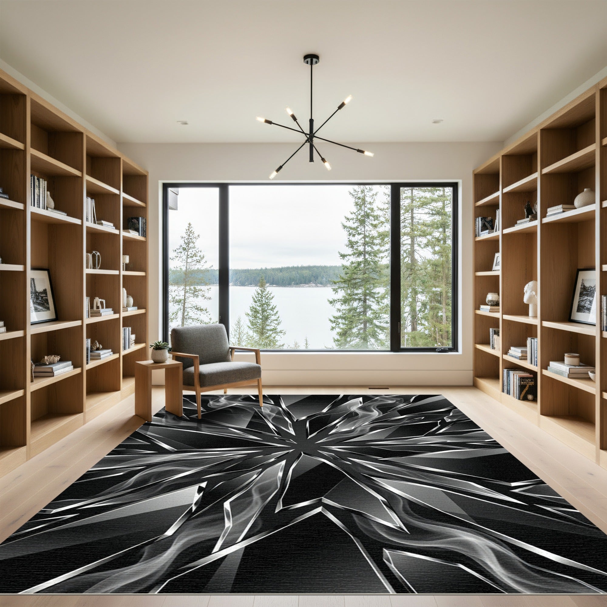 Sharp Black Smoke Broken Glass Rug