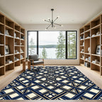 Art Deco Navy Gold Geometric Lattice Rug