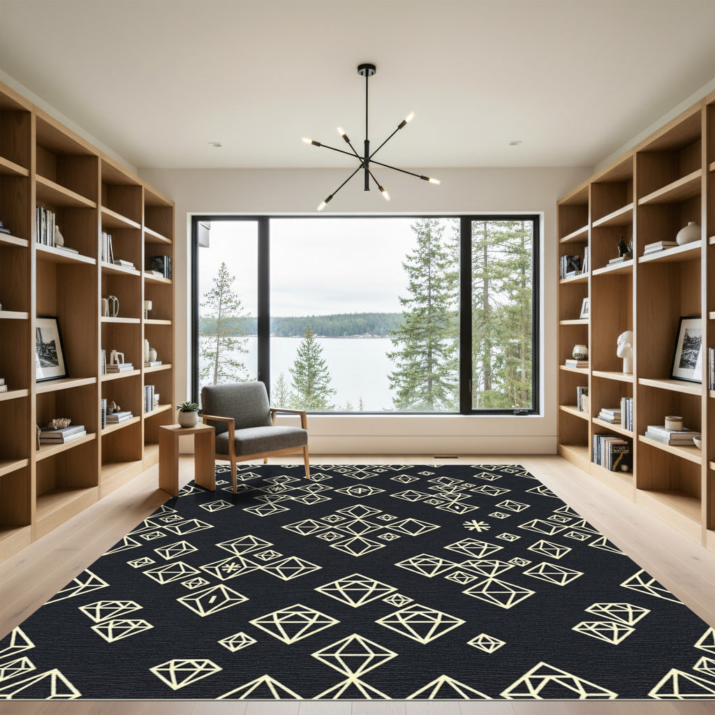 Cream Diamond Tessellation Dark Background Rug