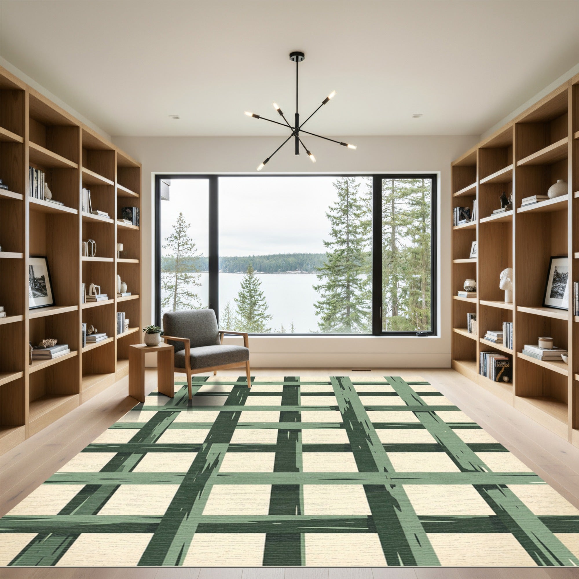 Green Lattice Window Pane Rug