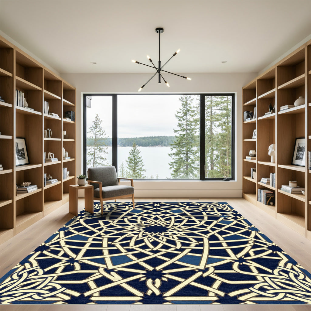 Navy Blue Geometric Interlaced Star Rug
