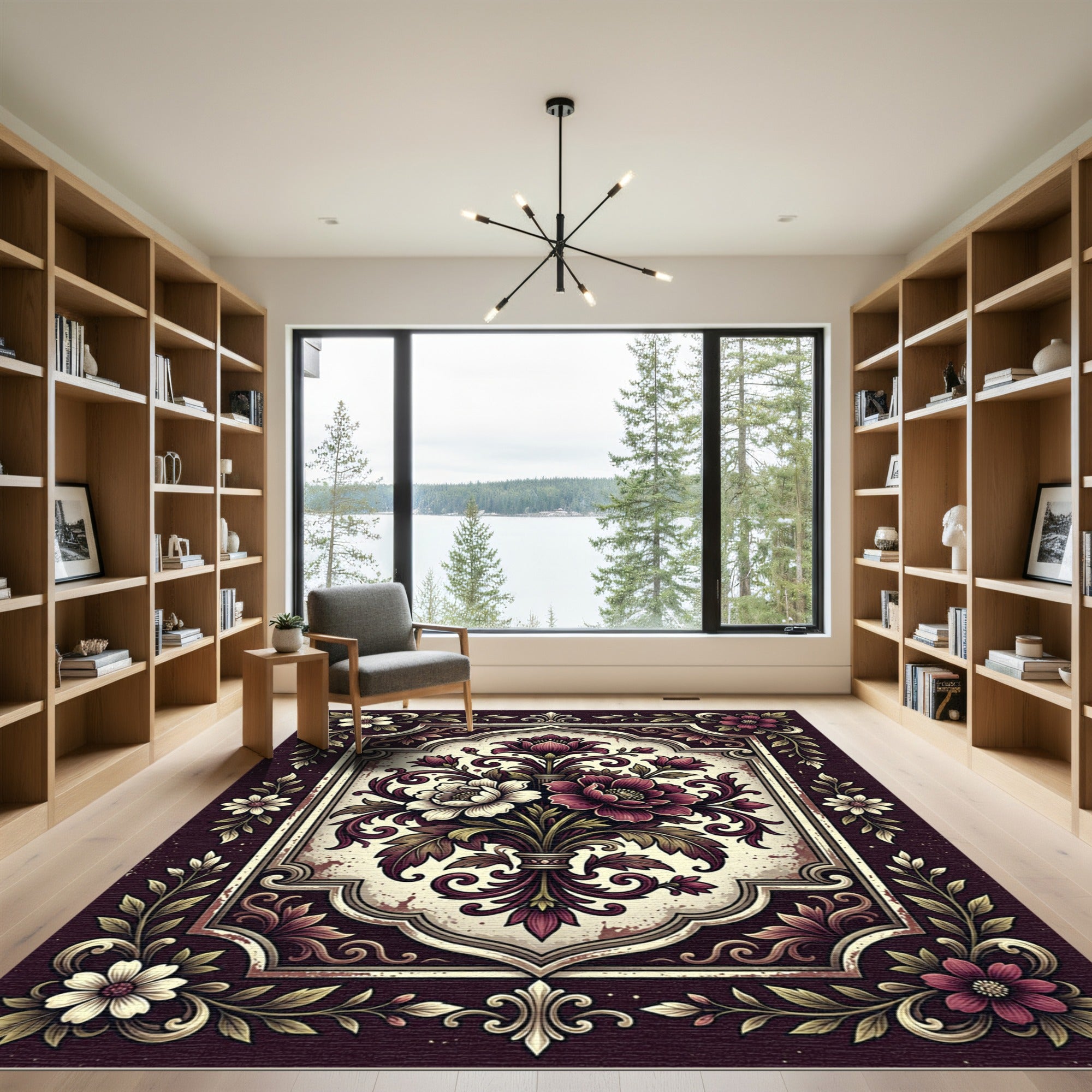 Rich Plum Victorian Floral Garland Rug