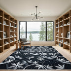 Elegant Midnight Hexagon Snowflake Mosaic Rug