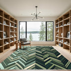 Deep Green Herringbone Stripe Rug