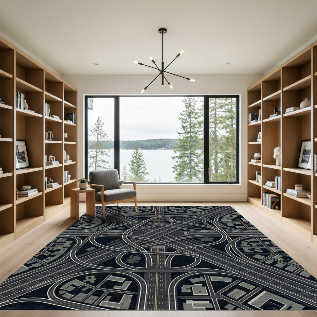 Abstract Urban Highway Interchange Grid Rug
