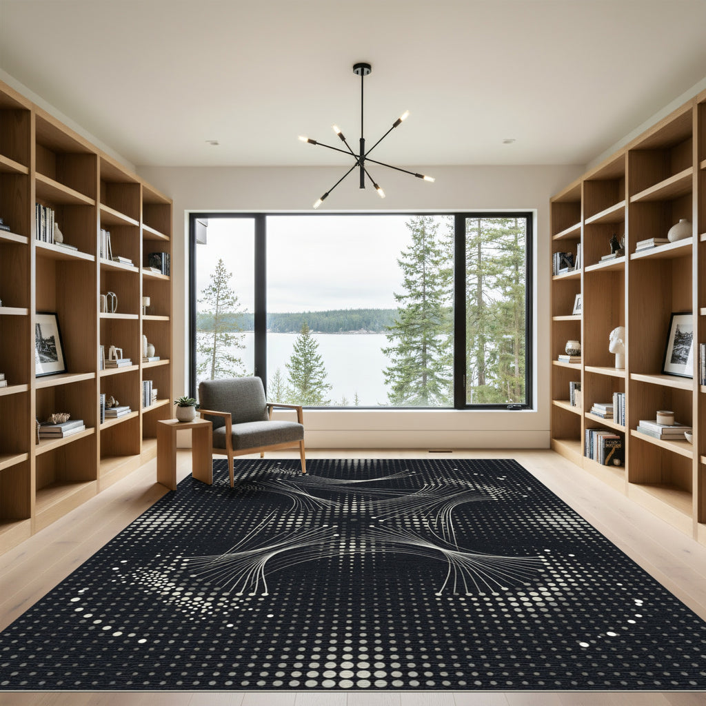 Monochrome Abstract Splatter Swirl Rug