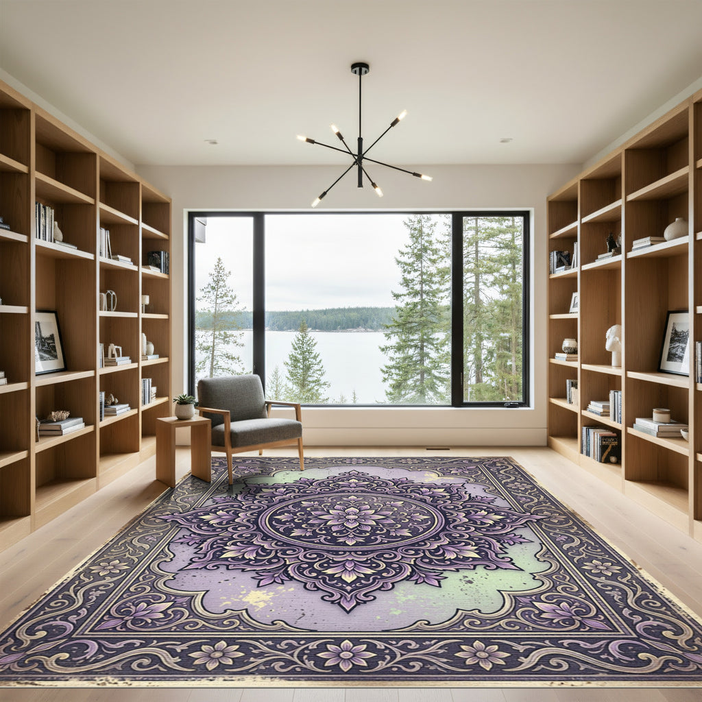 Ornate Lavender Floral Mandala Art Rug