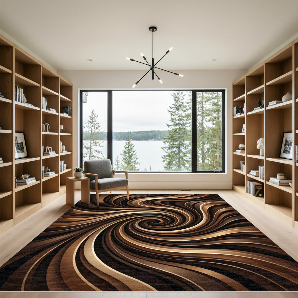 Modern Bronze Abstract Swirl Rug