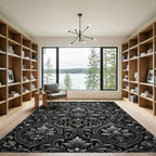 Ornate Silver Floral Scrollwork Rug