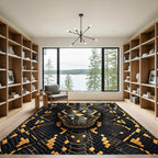 Golden Black Serpentine Geometric Scales Rug