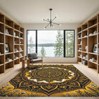 Golden Mandala Farmhouse Floral Art Rug