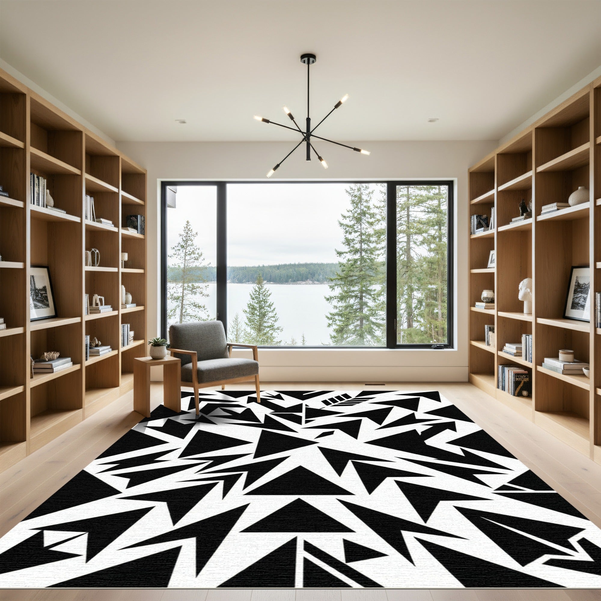 Black Geometric Arrow Composition Rug