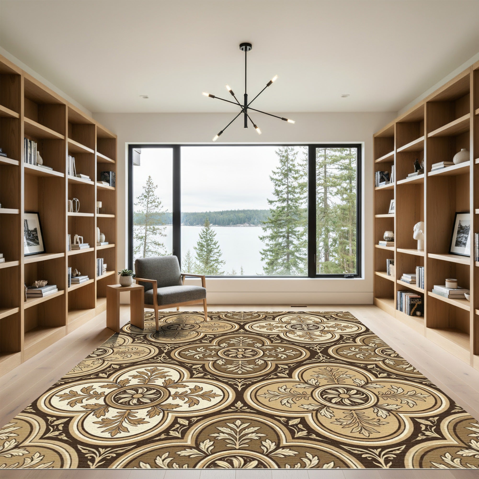 Earthy Toned Quatrefoil Floral Medallion Rug