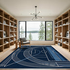 Minimalist Navy Blue Athletic Track Graphic Rug