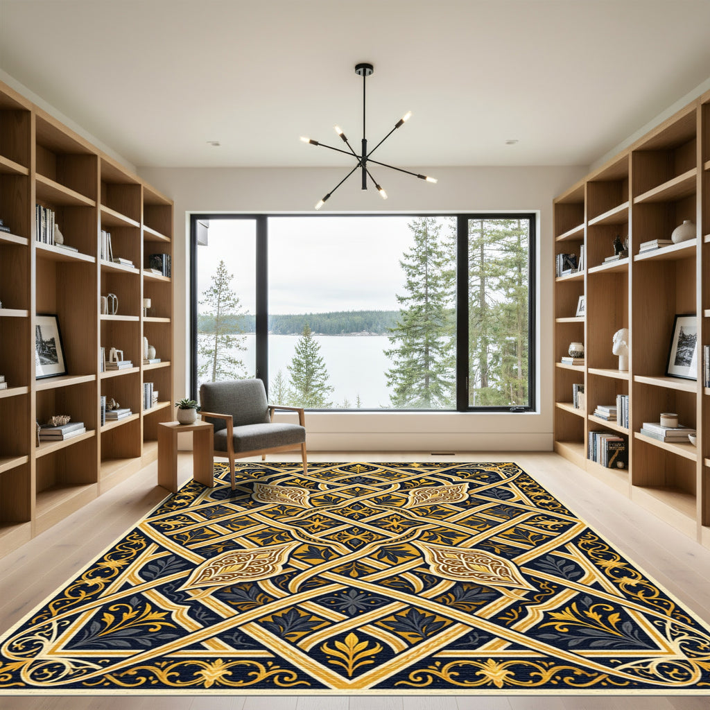 Intricate Gold Foliate Interlace Rug