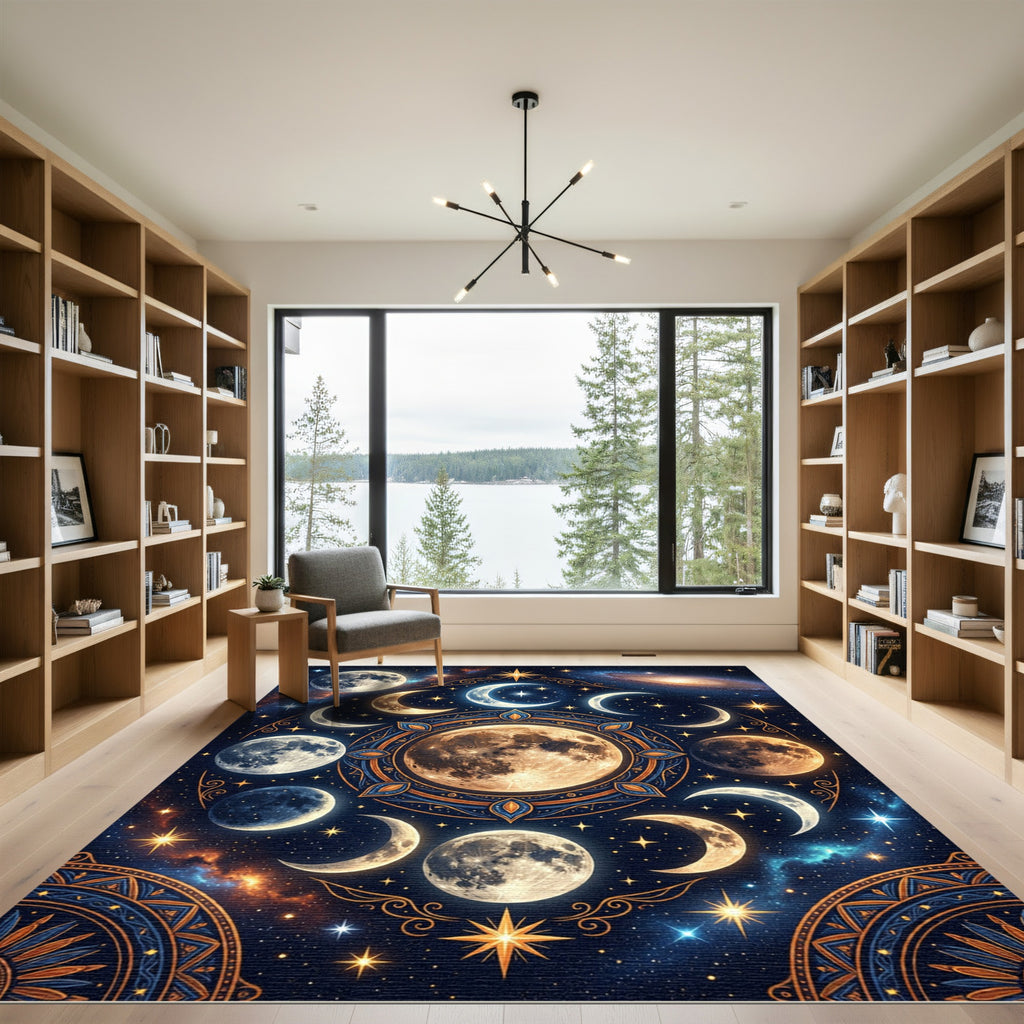 Celestial Moon Phases Starry Night Rug