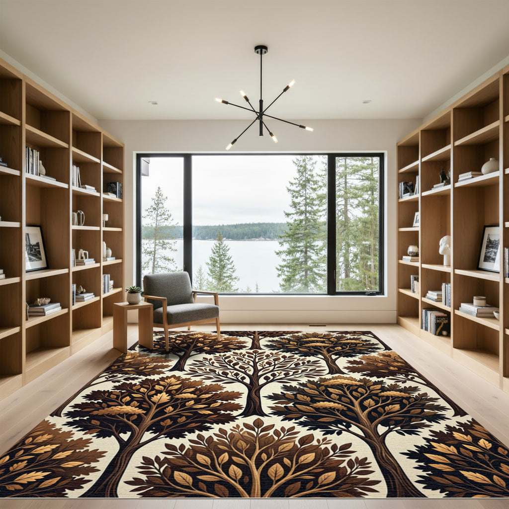 Rich Brown Autumnal Tree Collage Rug