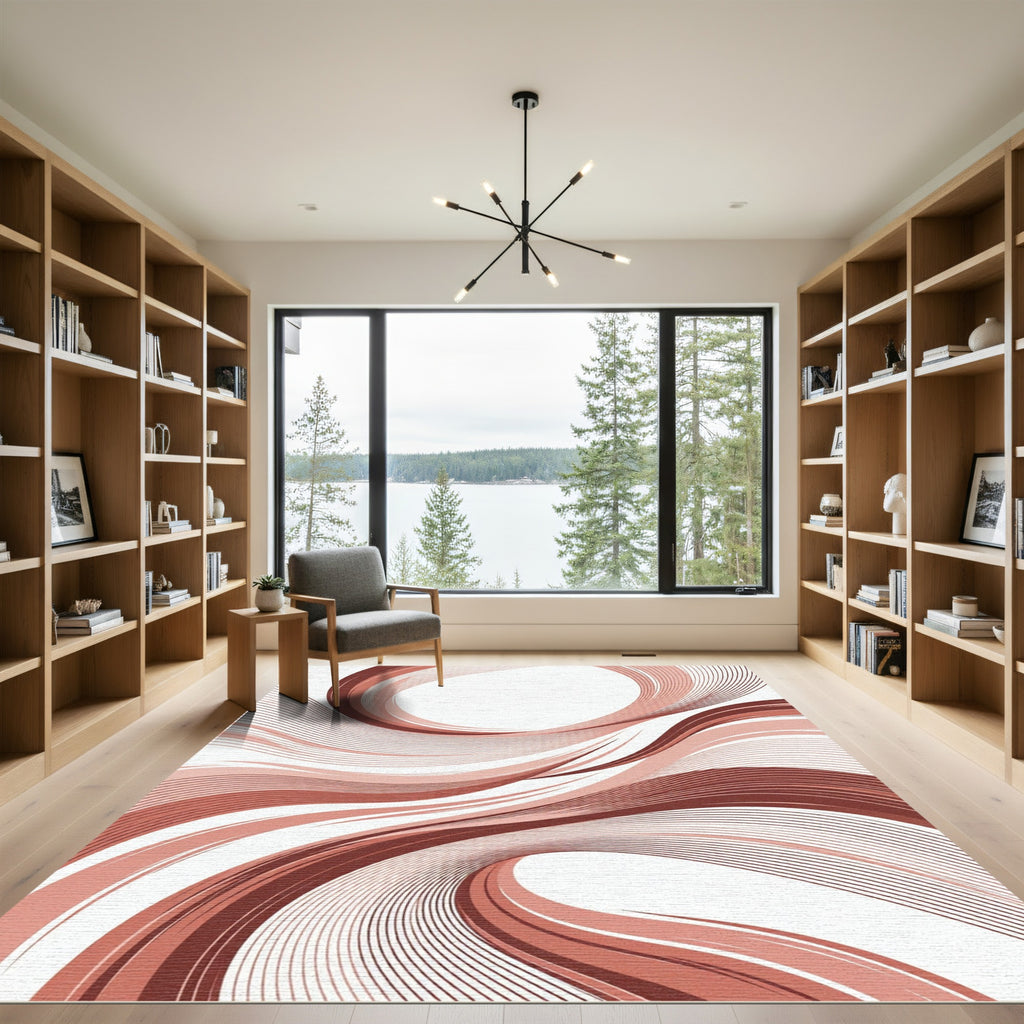 Modern Terracotta Abstract Flowing Lines Rug