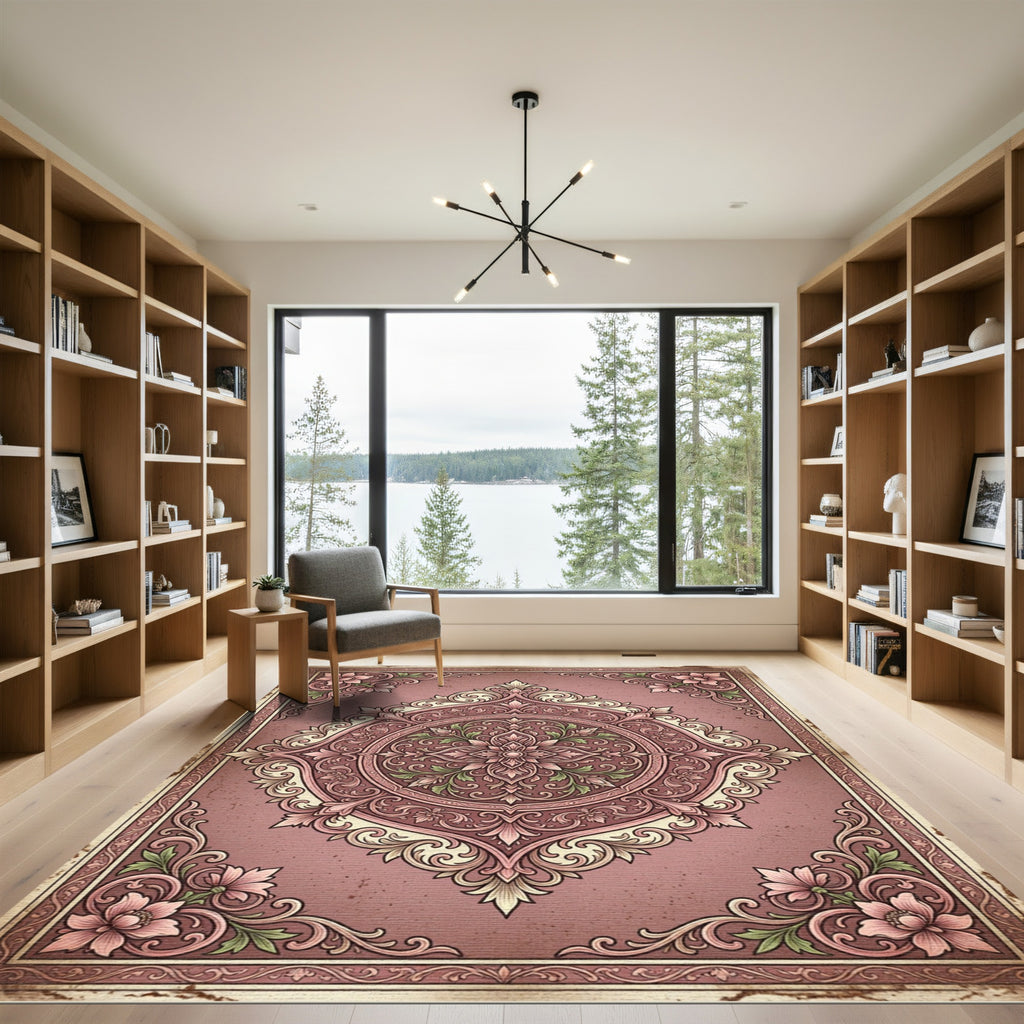 Romantic Pink Floral Vintage Medallion Rug