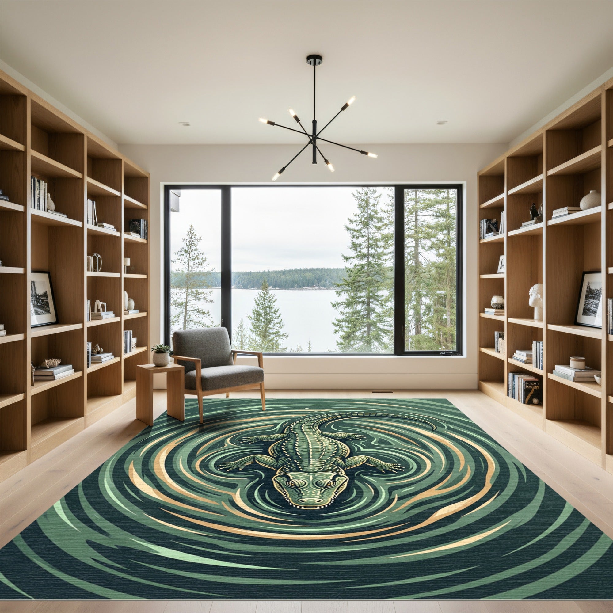 Emerald Alligator Ripple Water Art Rug
