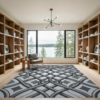 Metallic Silver Interlocking Geometric Links Rug