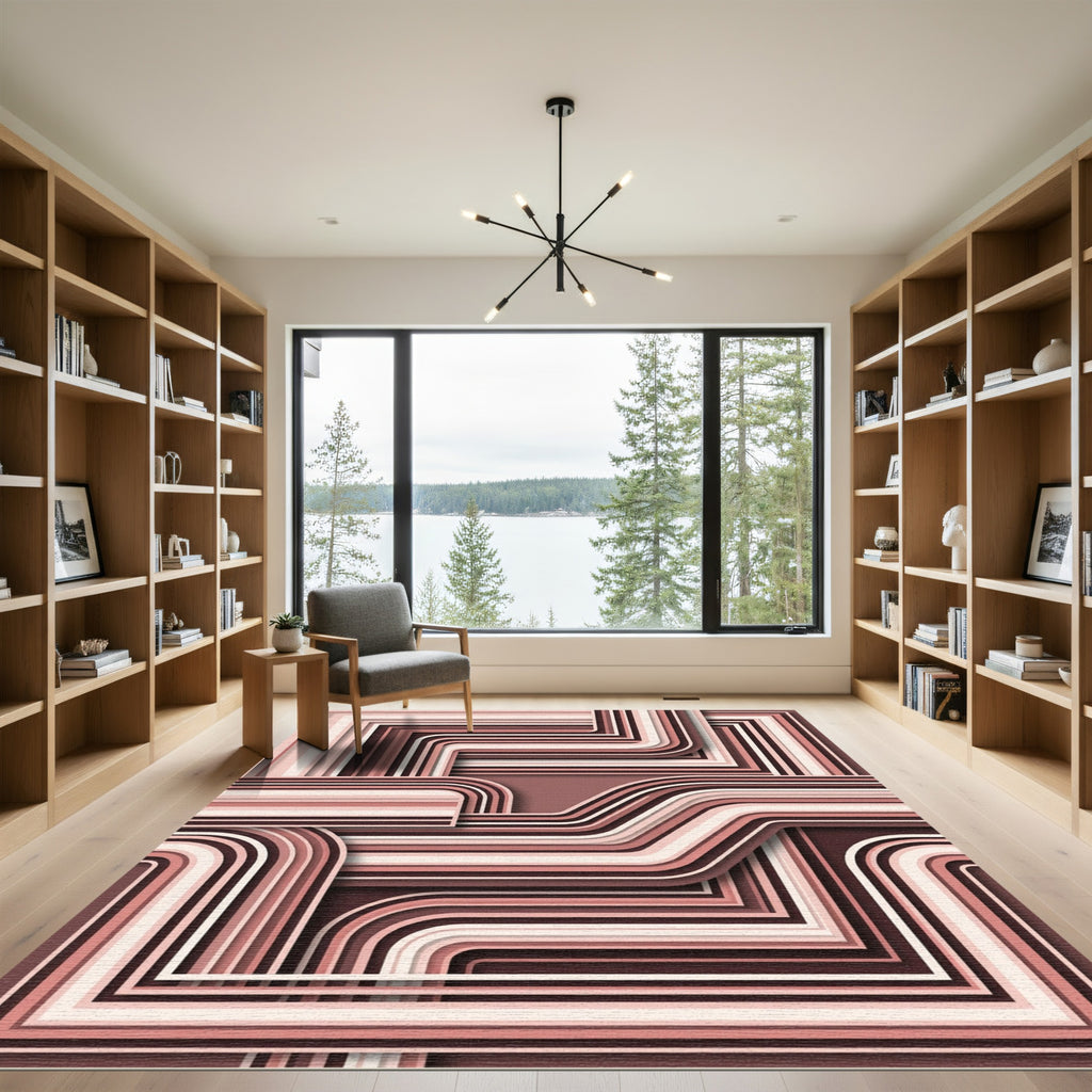 Mauve Pink Striped Geometric Flow Rug