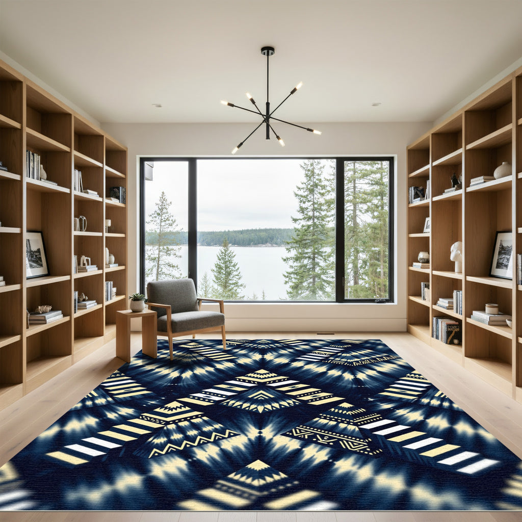 Dark Indigo Stairway Geometric Composition Rug