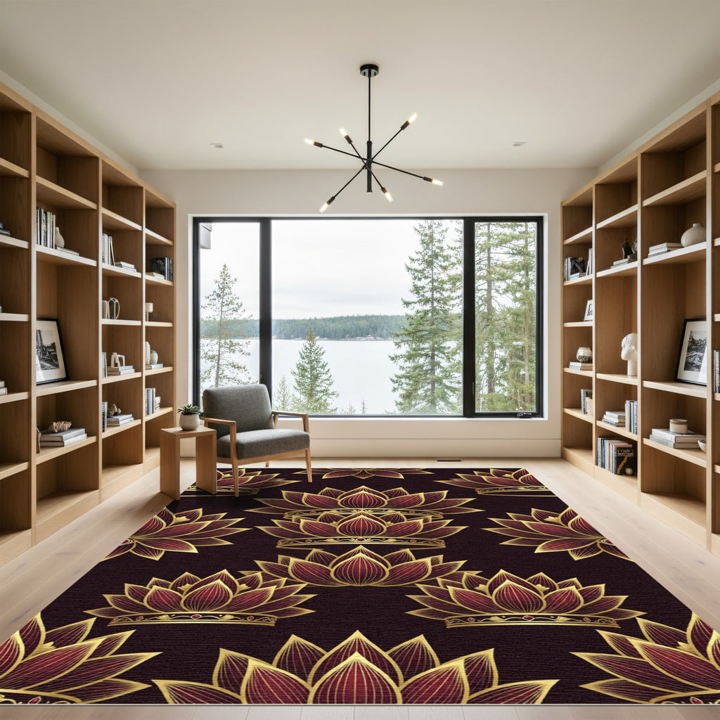Golden Crimson Lotus Royal Crown Rug